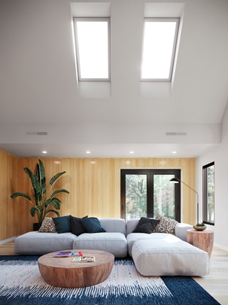 Marvin Awaken skylights in modern living room.